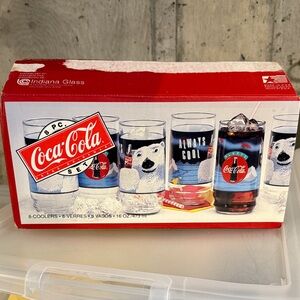 Vintage 1995 Indiana Glass Coca-Cola 8-piece beverage set